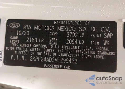 2021 Kia Forte Lxs из США, поврежденный, VIN 3KPF24AD2ME299422